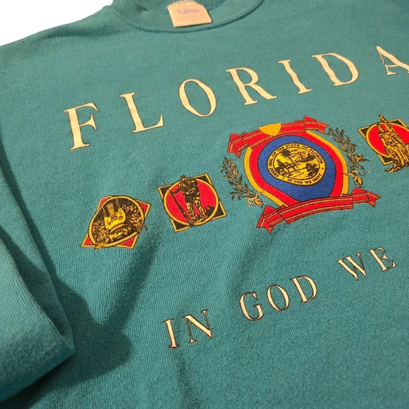 Vintage State Of Florida In God We Trust Sweater Size L/XL On Tultex Sweater - Picture 5 of 7